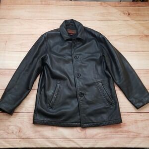 Danier‎ Coat Mens Medium Black Leather Overcoat Button Front Lined 8833 Casual